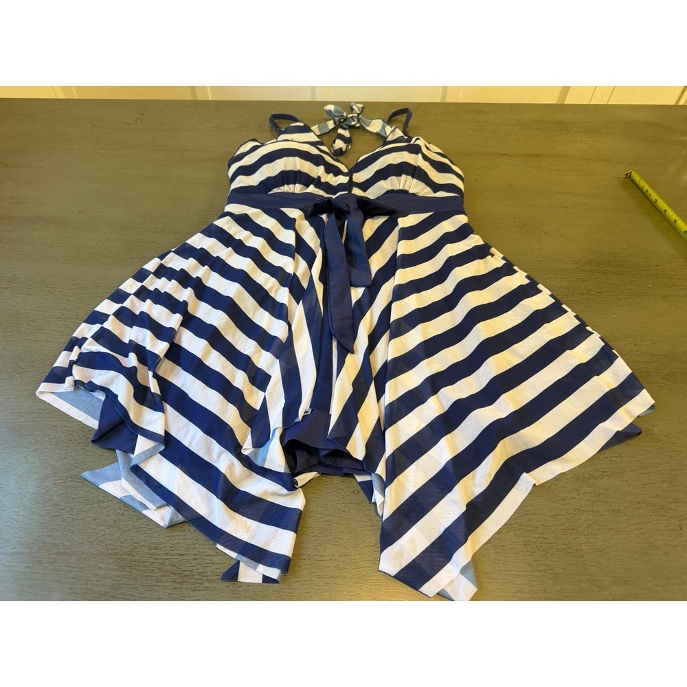 Shuman Navy White Striped Swim Dress Handkerchief Hem XXXL 41016